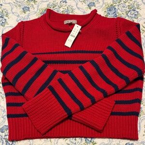 J. Crew Red and Navy Striped Mock Sweater